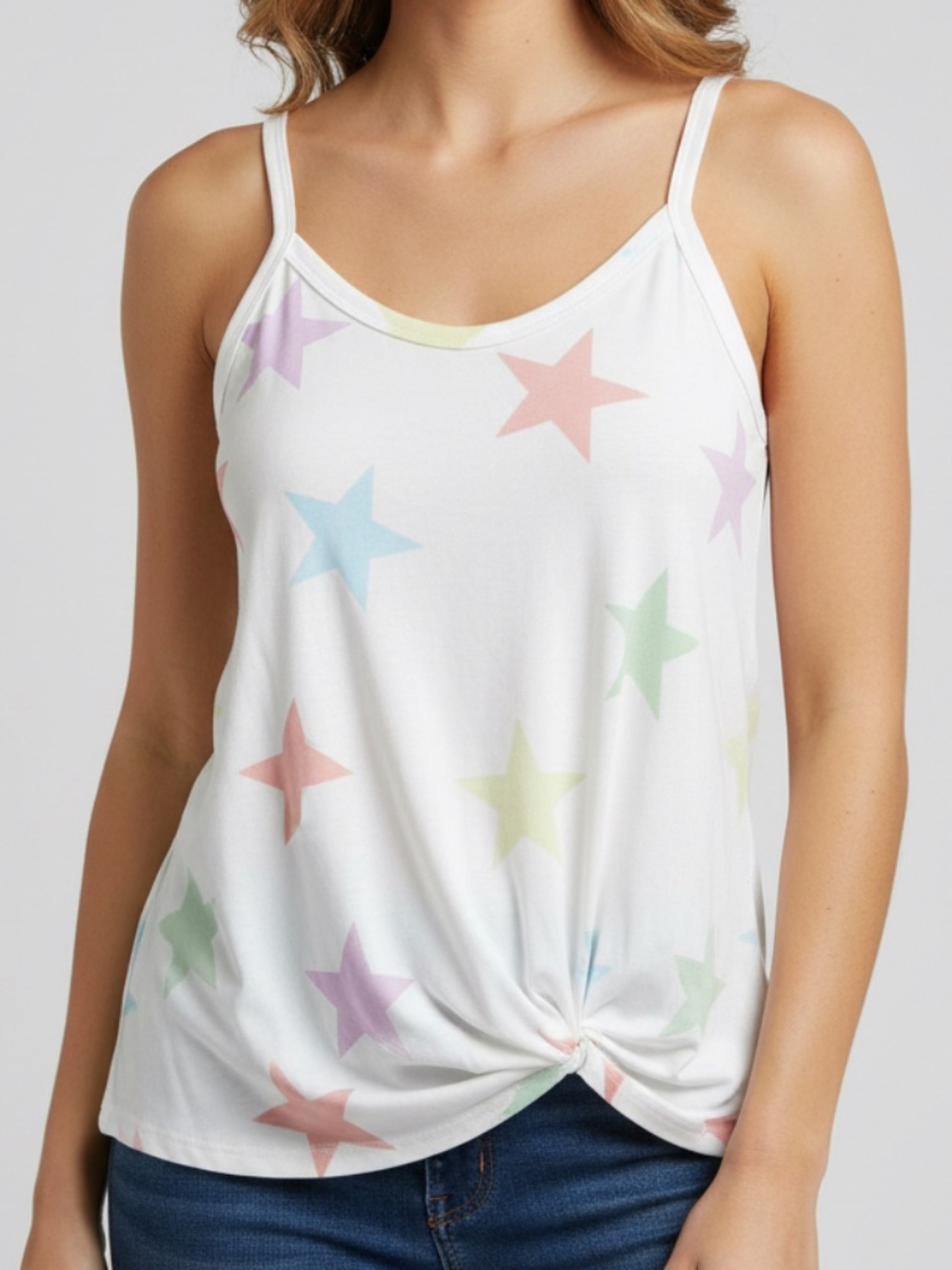 Avery Tank with Pastel Stars with Faux Knot - NWOT